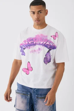 Oversized Boxy Large Butterfly Graphic T-shirt | BoohooMAN UK