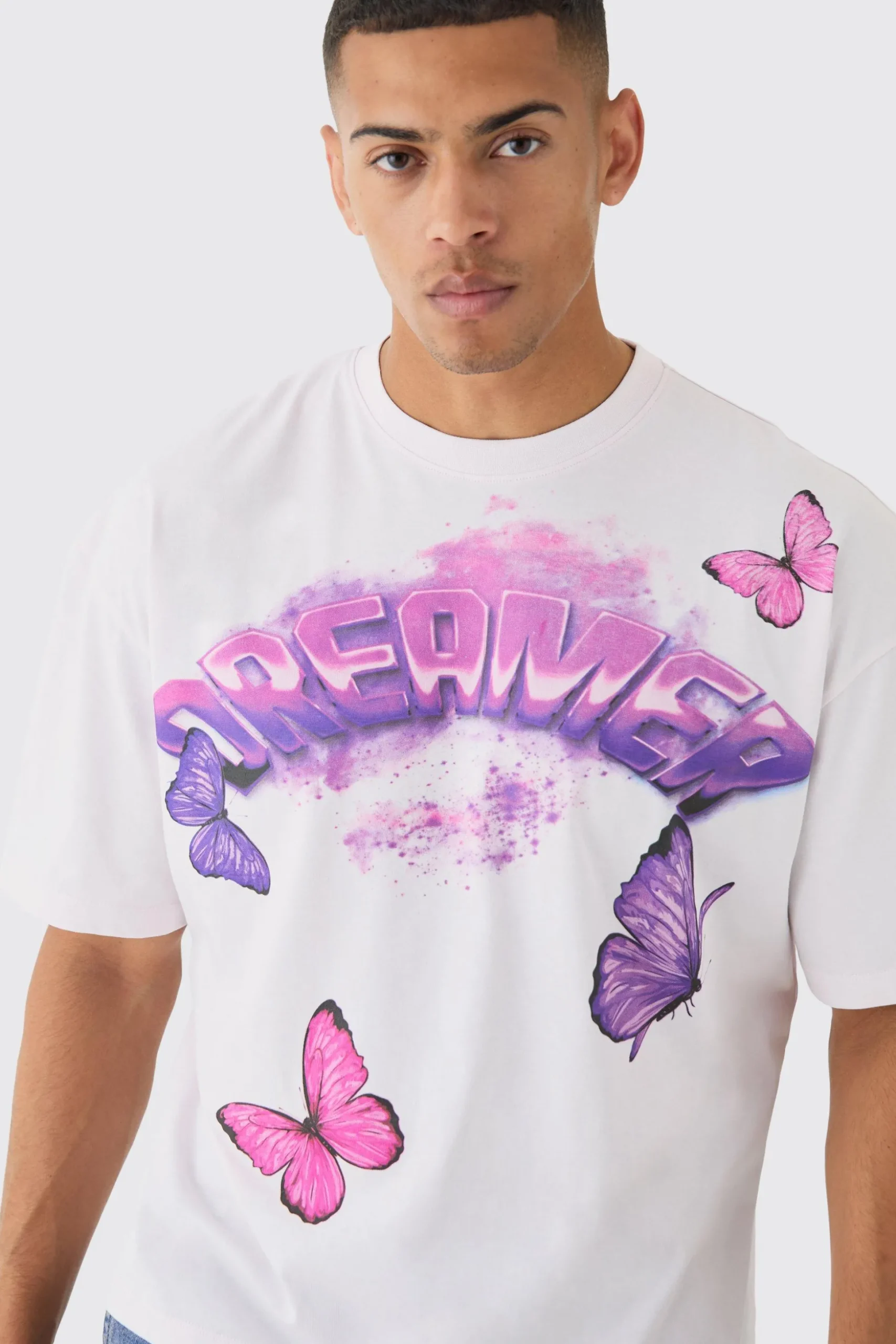 Oversized Boxy Large Butterfly Graphic T-shirt | BoohooMAN UK
