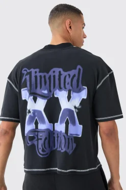 Oversized Boxy Large Scale Limited Print Contrast Stitch T-shirt | BoohooMAN UK