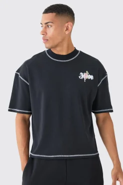 Oversized Boxy Large Scale Limited Print Contrast Stitch T-shirt | BoohooMAN UK