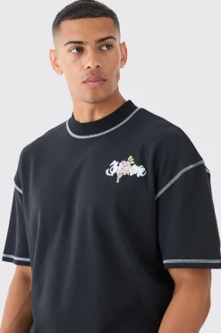 Oversized Boxy Large Scale Limited Print Contrast Stitch T-shirt | BoohooMAN UK