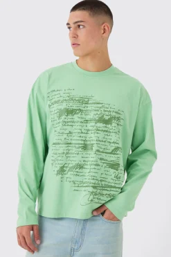 Oversized Boxy Large Scale Print Long Sleeve T-Shirt | BoohooMAN UK
