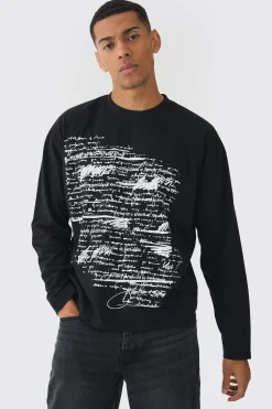Oversized Boxy Large Scale Print Long Sleeve T-Shirt | BoohooMAN UK