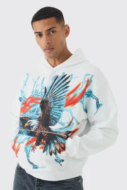 Oversized Boxy Large Scale Lightning Eagle Graphic Hoodie | BoohooMAN UK
