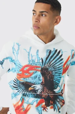 Oversized Boxy Large Scale Lightning Eagle Graphic Hoodie | BoohooMAN UK