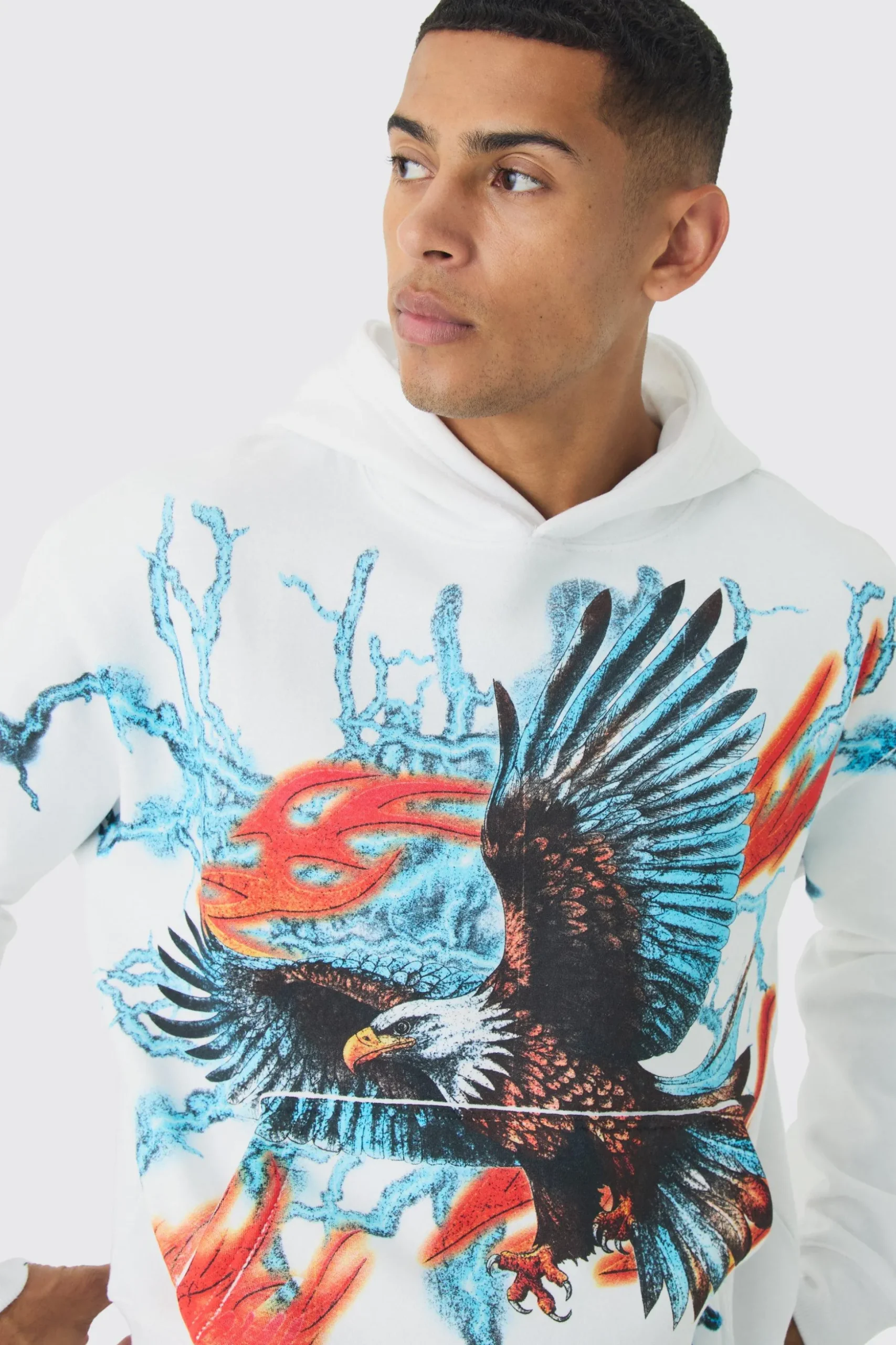 Oversized Boxy Large Scale Lightning Eagle Graphic Hoodie | BoohooMAN UK
