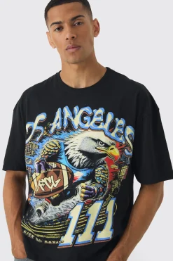 Oversized Boxy Large Scale Eagle Varsity Print T-Shirt | BoohooMAN UK
