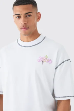 Oversized Boxy Limited Edition Print Contrast Stitch T-shirt | BoohooMAN UK