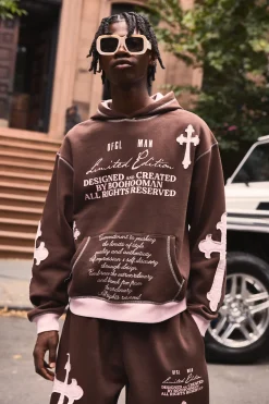 Oversized Boxy Limited Edition Cross Applique Hoodie | BoohooMAN UK