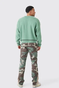 Oversized Boxy Line Drawing Contrast Stitch Jumper | BoohooMAN UK