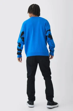 Oversized Boxy Line Face Knitted Jumper | BoohooMAN UK