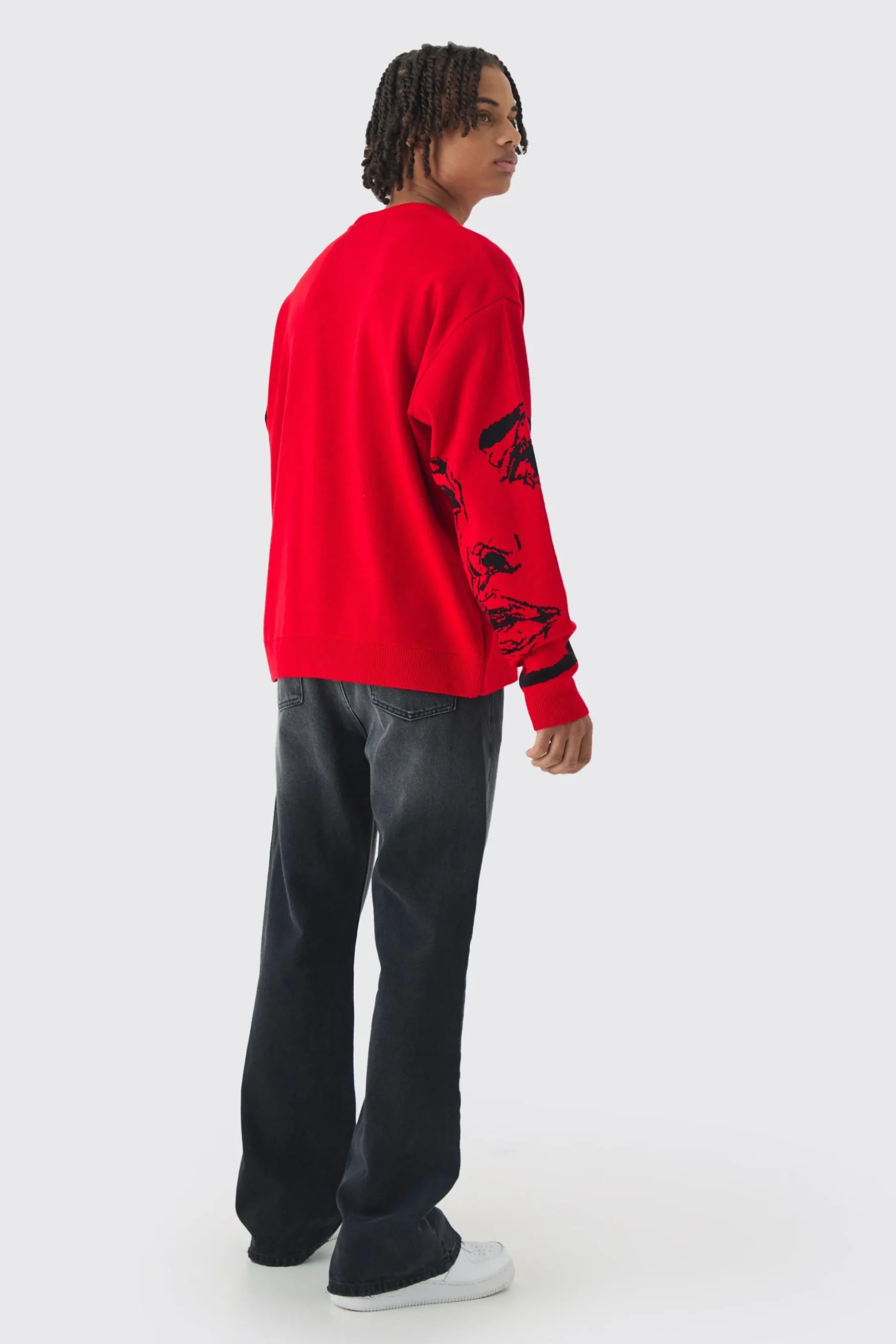 Oversized Boxy Line Face Knitted Jumper | BoohooMAN UK