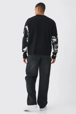 Oversized Boxy Line Face Knitted Jumper | BoohooMAN UK