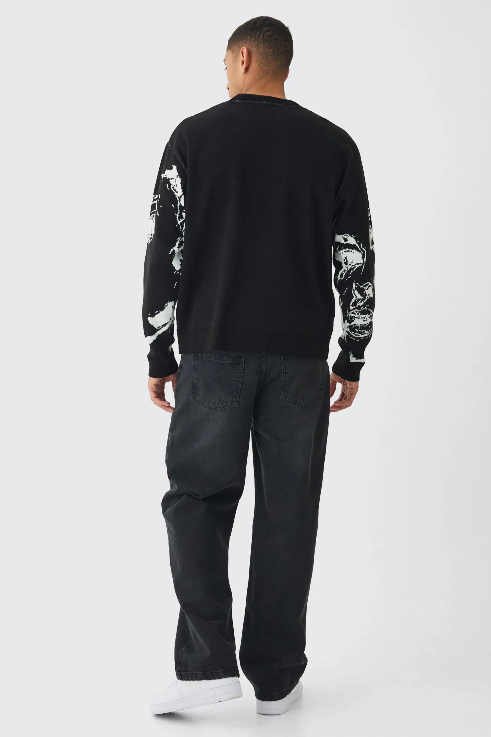 Oversized Boxy Line Face Knitted Jumper | BoohooMAN UK