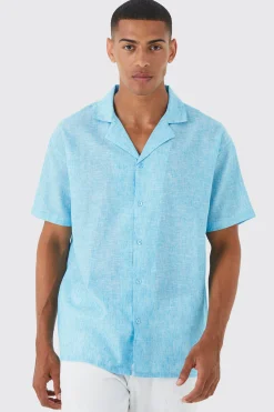 Oversized Boxy Linen Look Revere Shirt | BoohooMAN UK