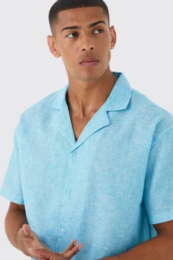 Oversized Boxy Linen Look Revere Shirt | BoohooMAN UK
