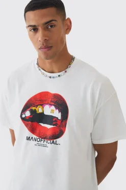 Oversized Boxy Lip Print T-shirt | BoohooMAN UK