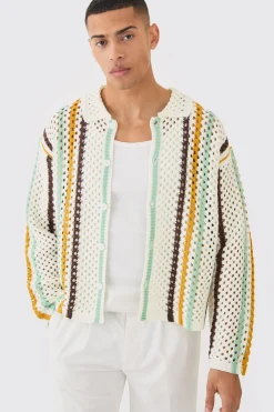 Oversized Boxy Long Sleeve Open Stitch Stripe Shirt | BoohooMAN UK