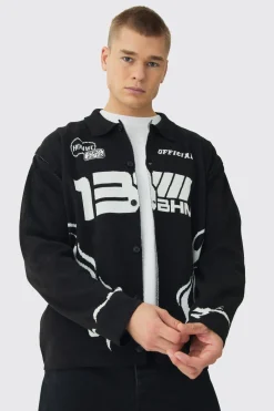 Oversized Boxy Long Sleeve Moto Knitted Overshirt | BoohooMAN UK