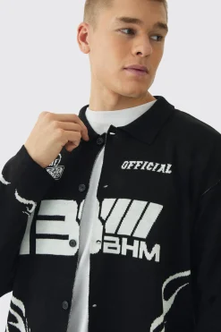 Oversized Boxy Long Sleeve Moto Knitted Overshirt | BoohooMAN UK