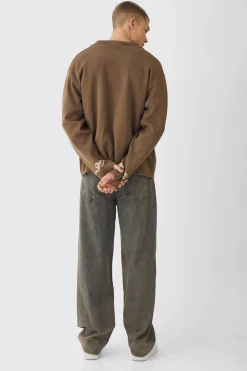 Oversized Boxy Long Sleeve Moto Knitted Overshirt | BoohooMAN UK