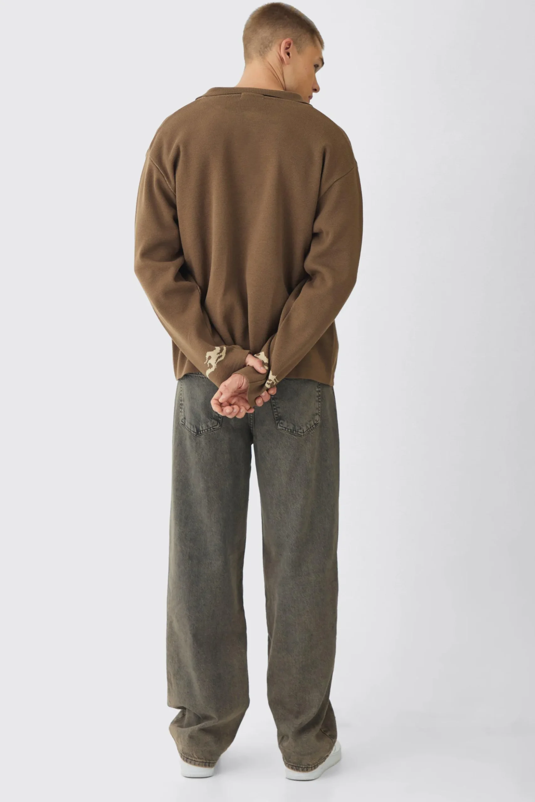 Oversized Boxy Long Sleeve Moto Knitted Overshirt | BoohooMAN UK