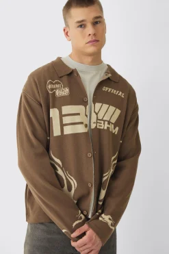 Oversized Boxy Long Sleeve Moto Knitted Overshirt | BoohooMAN UK