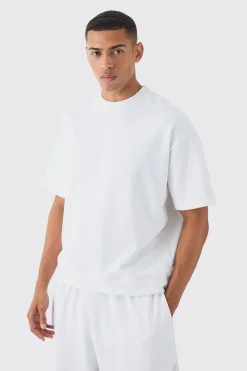 Oversized Boxy Loopback Embroidered Half Sleeve Sweatshirt | BoohooMAN UK