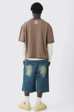 Oversized Boxy Loopback Short Sleeve Exposed Seam Sweatshirt | BoohooMAN UK