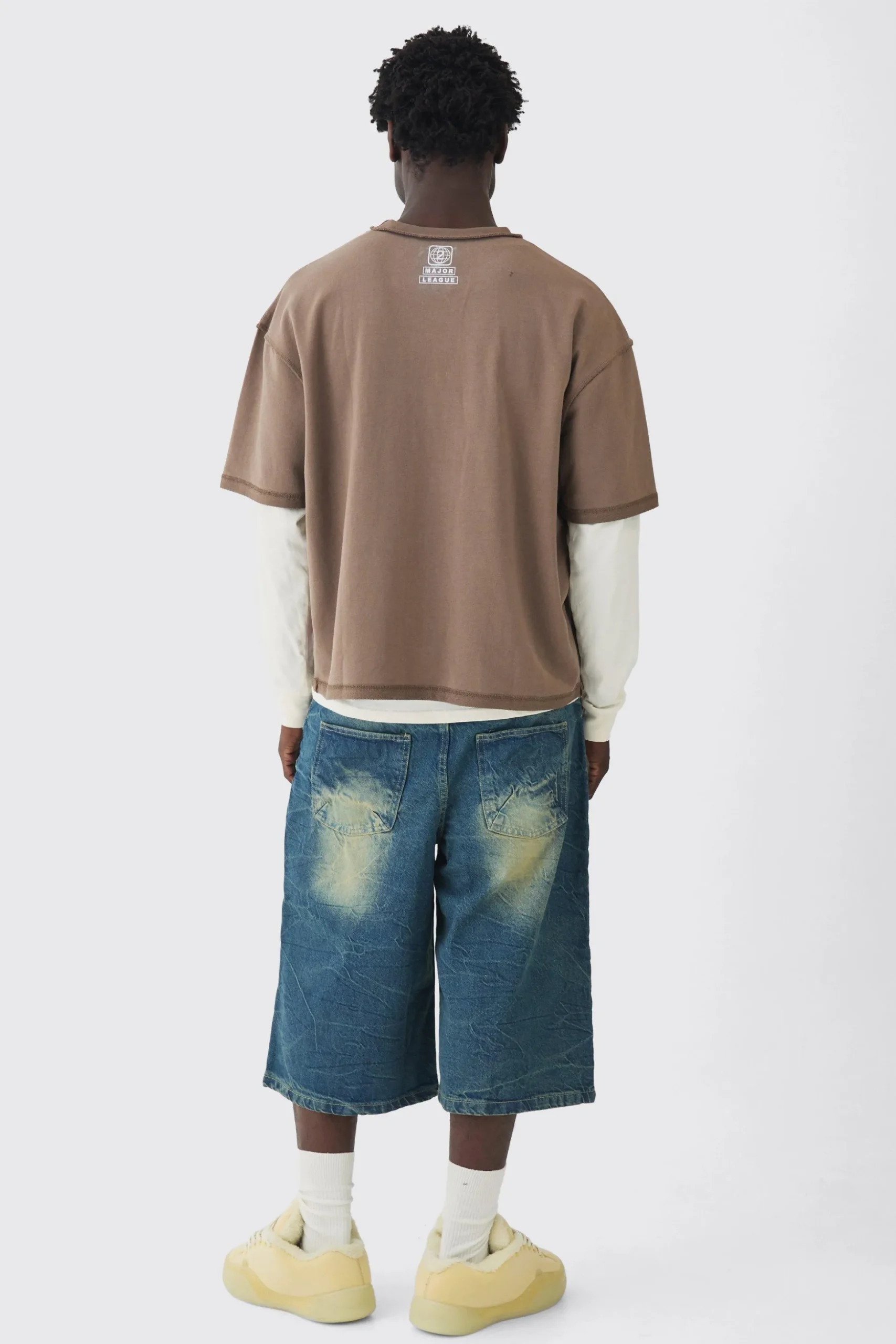 Oversized Boxy Loopback Short Sleeve Exposed Seam Sweatshirt | BoohooMAN UK