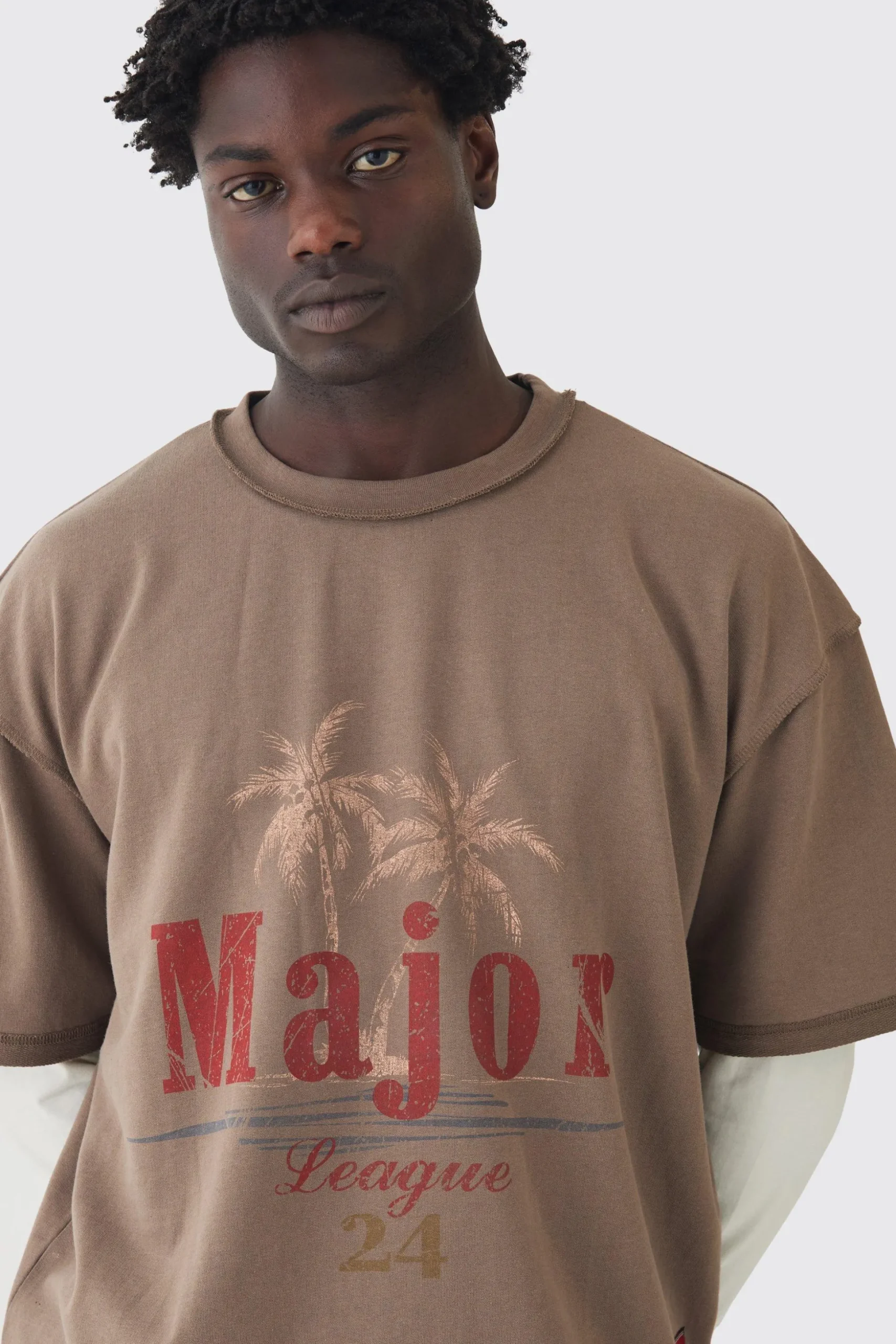 Oversized Boxy Loopback Short Sleeve Exposed Seam Sweatshirt | BoohooMAN UK