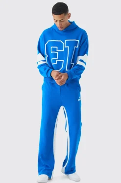 Oversized Boxy Loopback Varsity Stripe Tracksuit | BoohooMAN UK