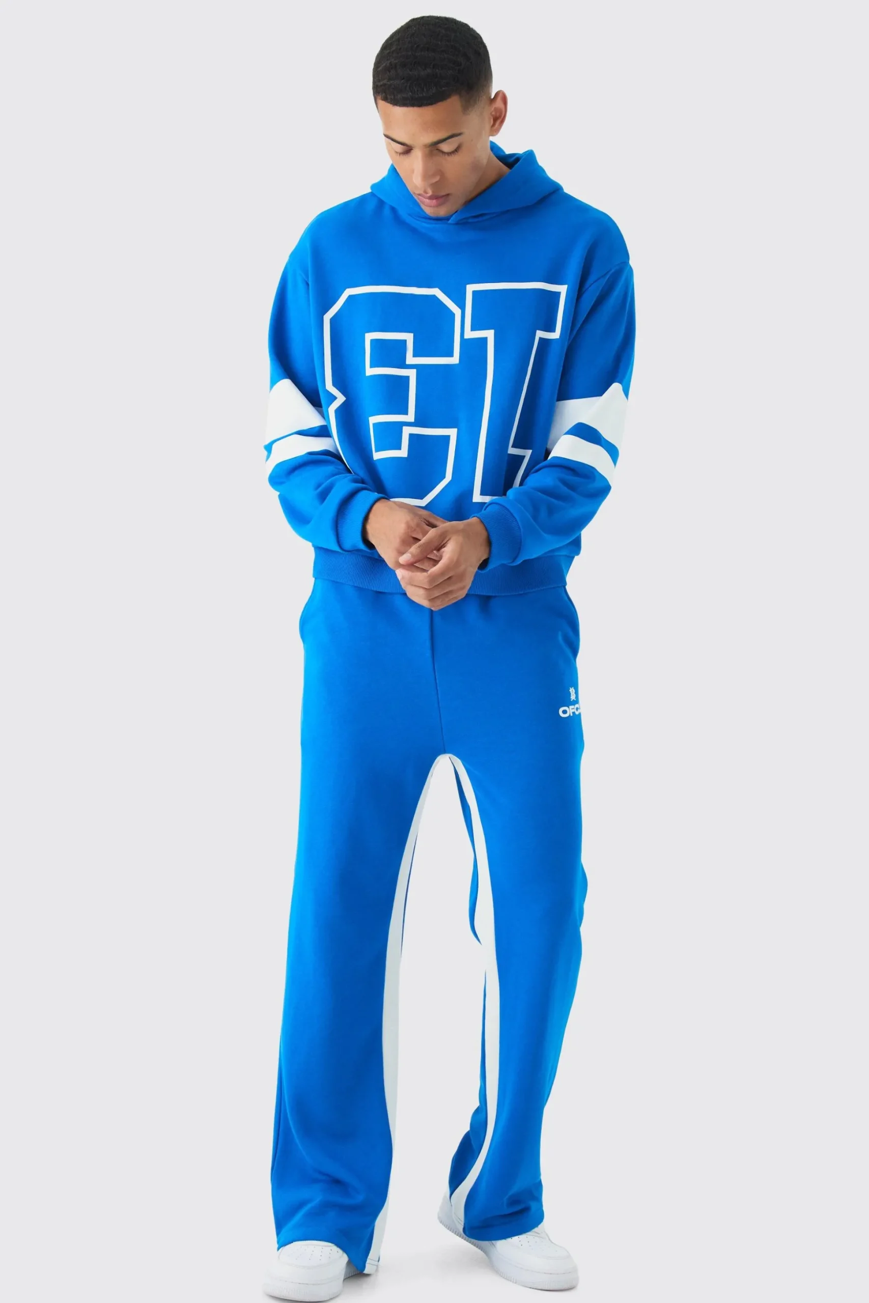 Oversized Boxy Loopback Varsity Stripe Tracksuit | BoohooMAN UK