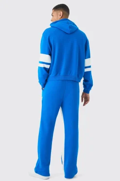 Oversized Boxy Loopback Varsity Stripe Tracksuit | BoohooMAN UK