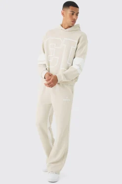 Oversized Boxy Loopback Varsity Stripe Tracksuit | BoohooMAN UK