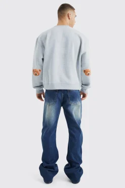 Oversized Boxy Luxe Applique Bear Sweatshirt | BoohooMAN UK