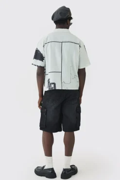 Oversized Boxy Major League Contrast Embroidery Shirt | BoohooMAN UK