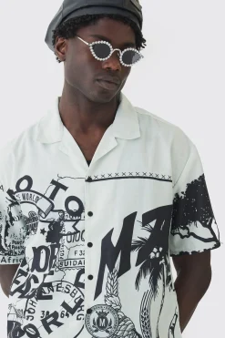 Oversized Boxy Major League Contrast Embroidery Shirt | BoohooMAN UK