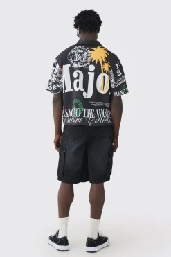 Oversized Boxy Major Print Satin Shirt | BoohooMAN UK