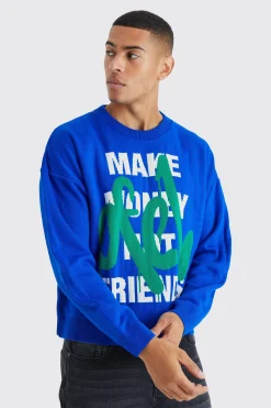 Oversized Boxy Make Money Knit Jumper | BoohooMAN UK