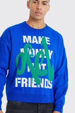 Oversized Boxy Make Money Knit Jumper | BoohooMAN UK