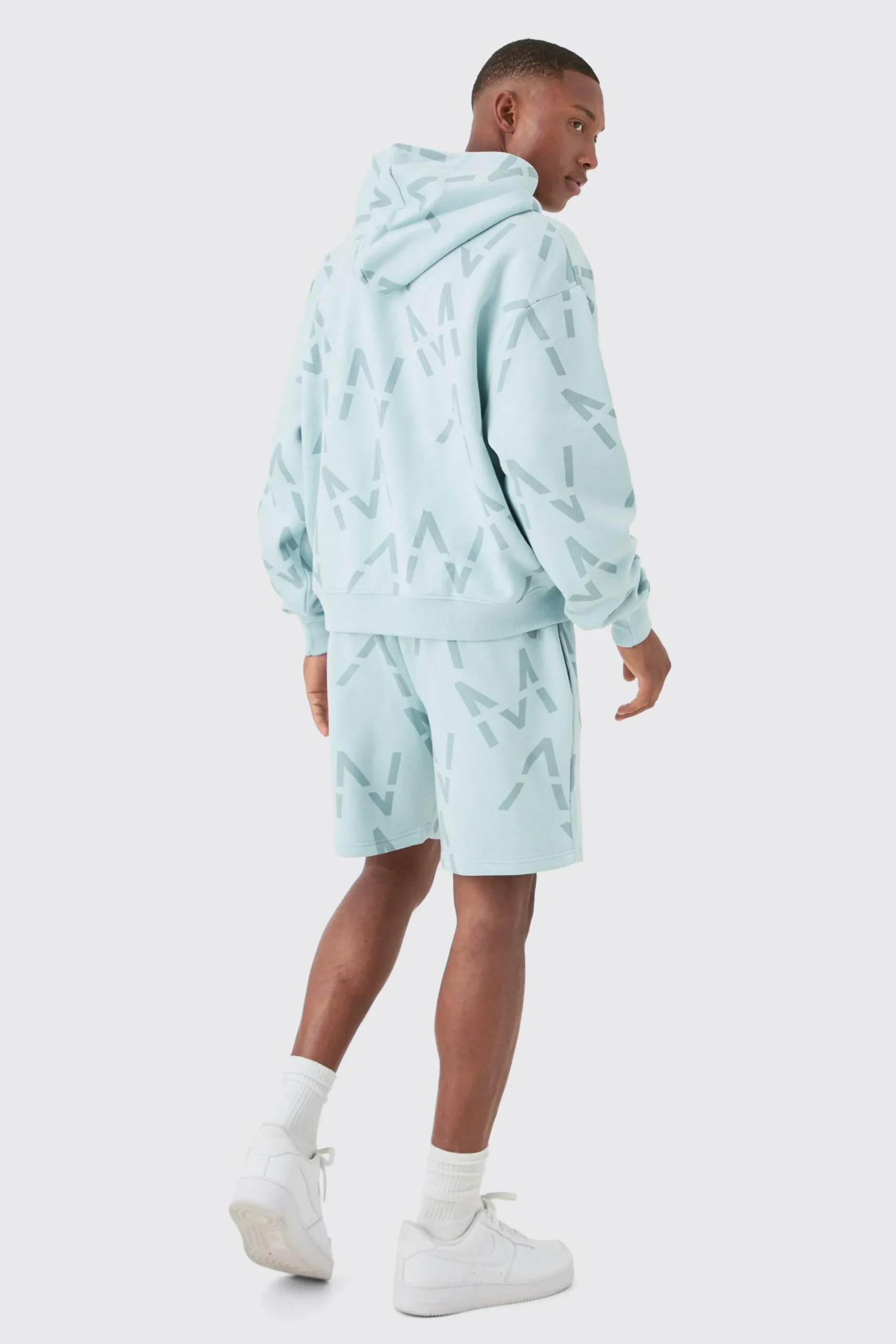 Oversized Boxy Man All Over Print Zip Hoodie Short Tracksuit | BoohooMAN UK