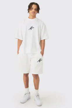 Oversized Boxy Man Flock Printed T-shirt & Short Set | BoohooMAN UK