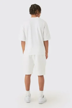 Oversized Boxy Man Flock Printed T-shirt & Short Set | BoohooMAN UK