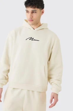 Oversized Boxy Man Signature Borg Applique Hoodie | BoohooMAN UK