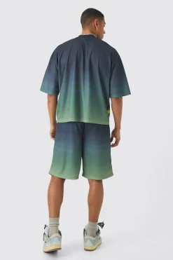 Oversized Boxy Mesh Applique Ombre Moto Printed T-shirt | BoohooMAN UK