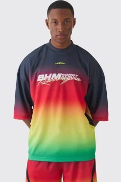 Oversized Boxy Mesh Applique Ombre Printed T-shirt | BoohooMAN UK