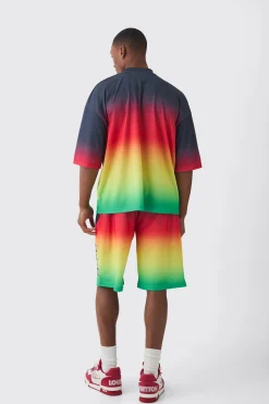 Oversized Boxy Mesh Applique Ombre Printed T-shirt | BoohooMAN UK