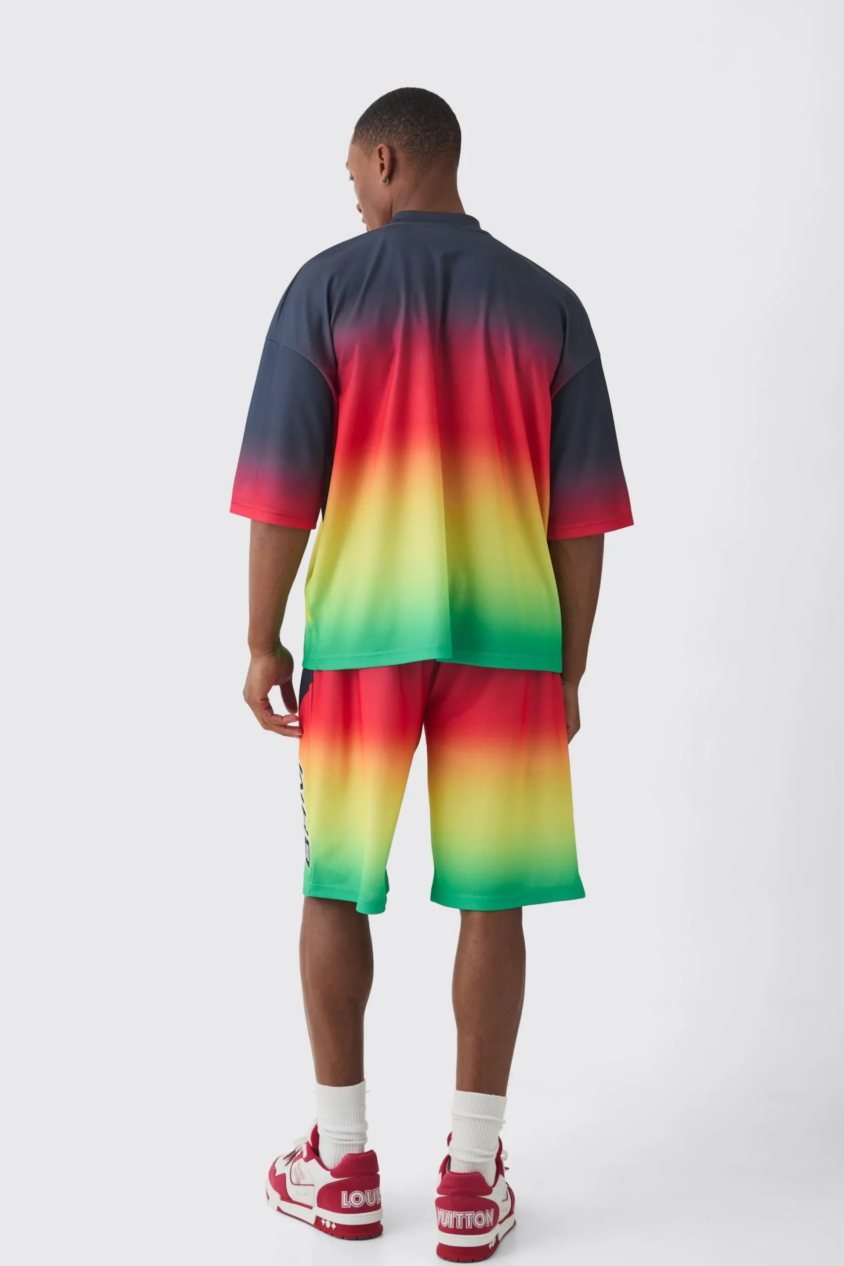 Oversized Boxy Mesh Applique Ombre Printed T-shirt | BoohooMAN UK