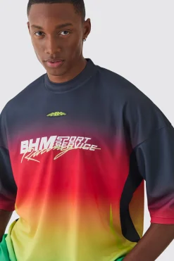 Oversized Boxy Mesh Applique Ombre Printed T-shirt | BoohooMAN UK